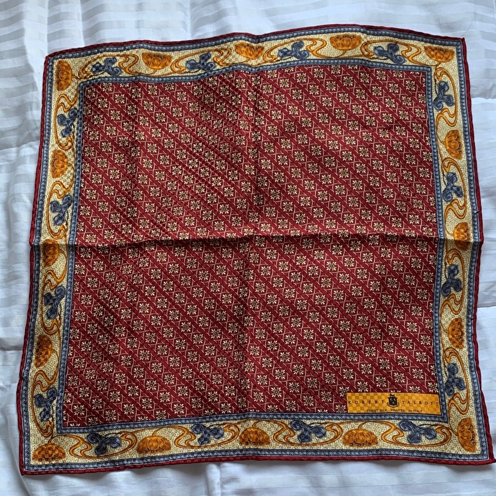 Robert Talbott Red, Gold and Blue Silk Pocket Square